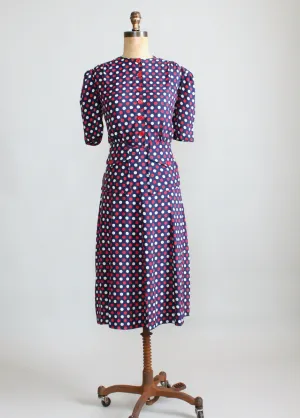 Vintage 1940s Red, White, and Blue Polka Dot Dress