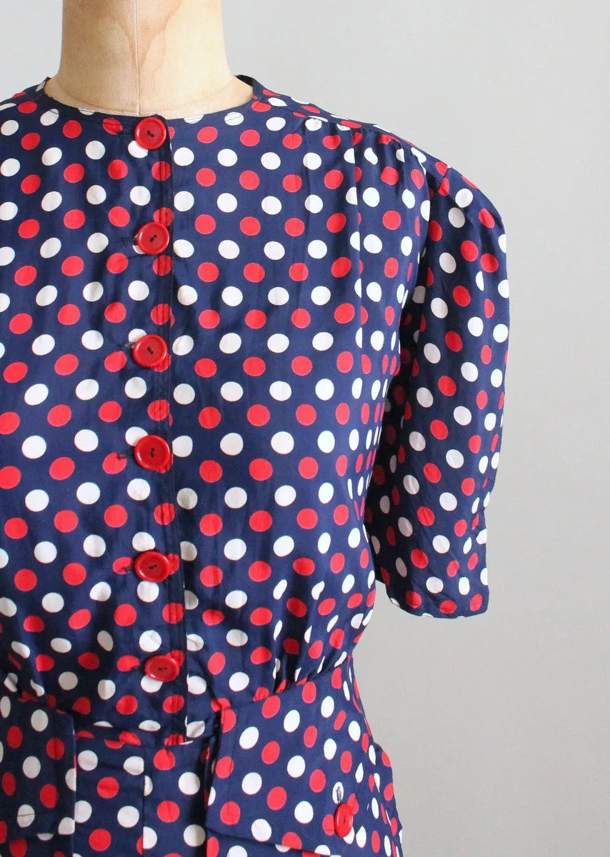 Vintage 1940s Red, White, and Blue Polka Dot Dress