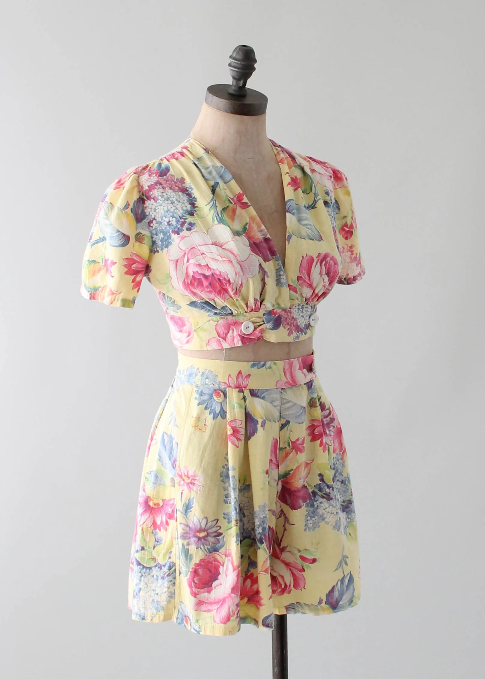 Vintage 1940s Yellow Floral Two Piece Playsuit