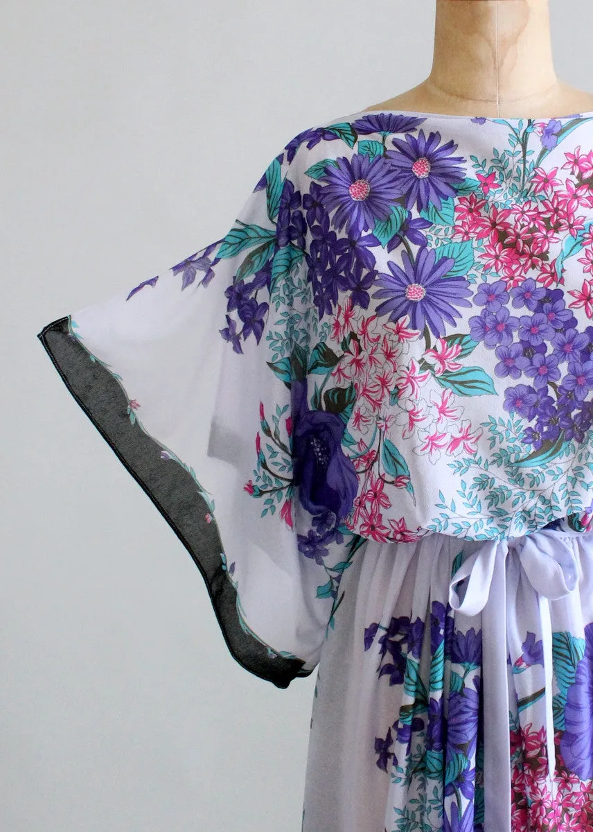 Vintage 1970s Purple Floral Kimono Style Dress