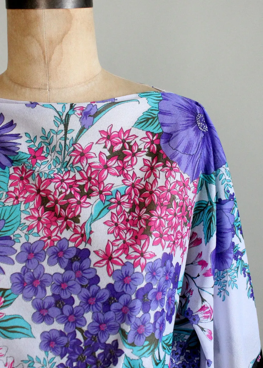 Vintage 1970s Purple Floral Kimono Style Dress