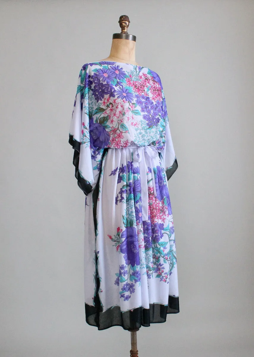 Vintage 1970s Purple Floral Kimono Style Dress