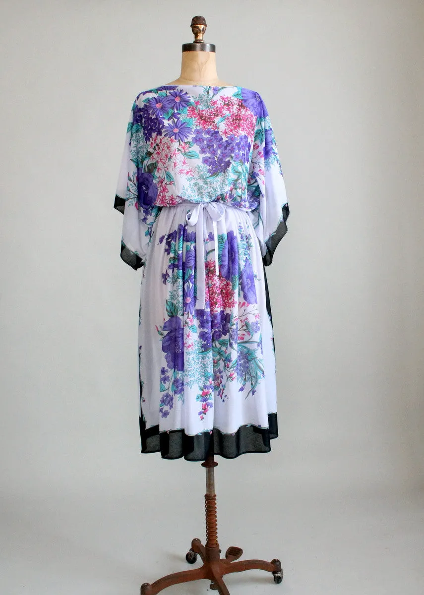 Vintage 1970s Purple Floral Kimono Style Dress