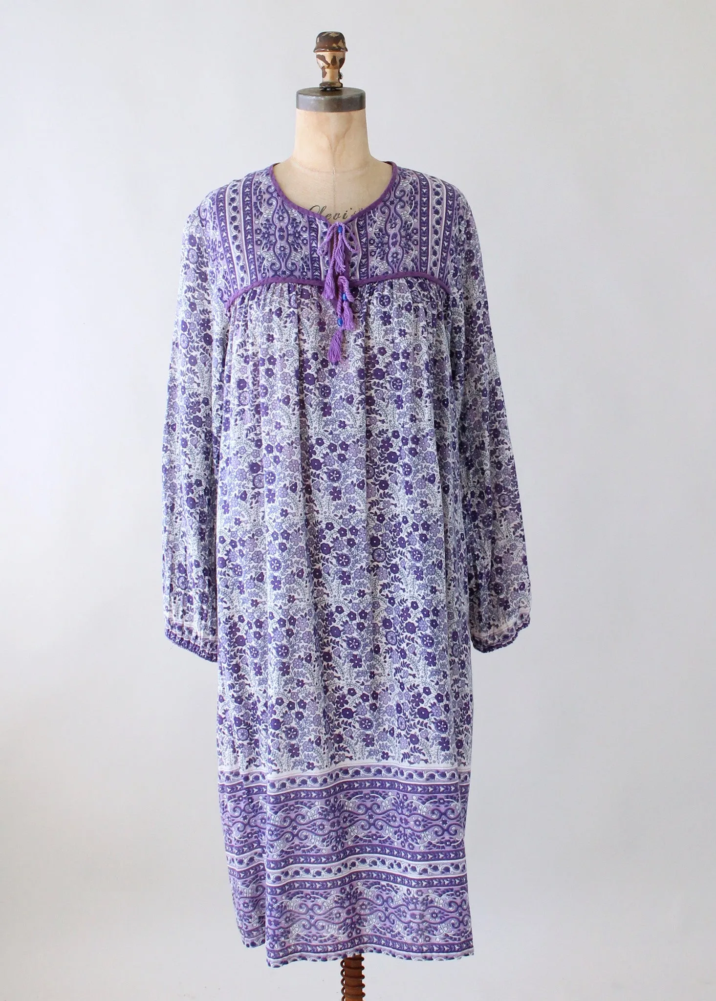 Vintage 1980s Purple Indian Cotton Summer Dress