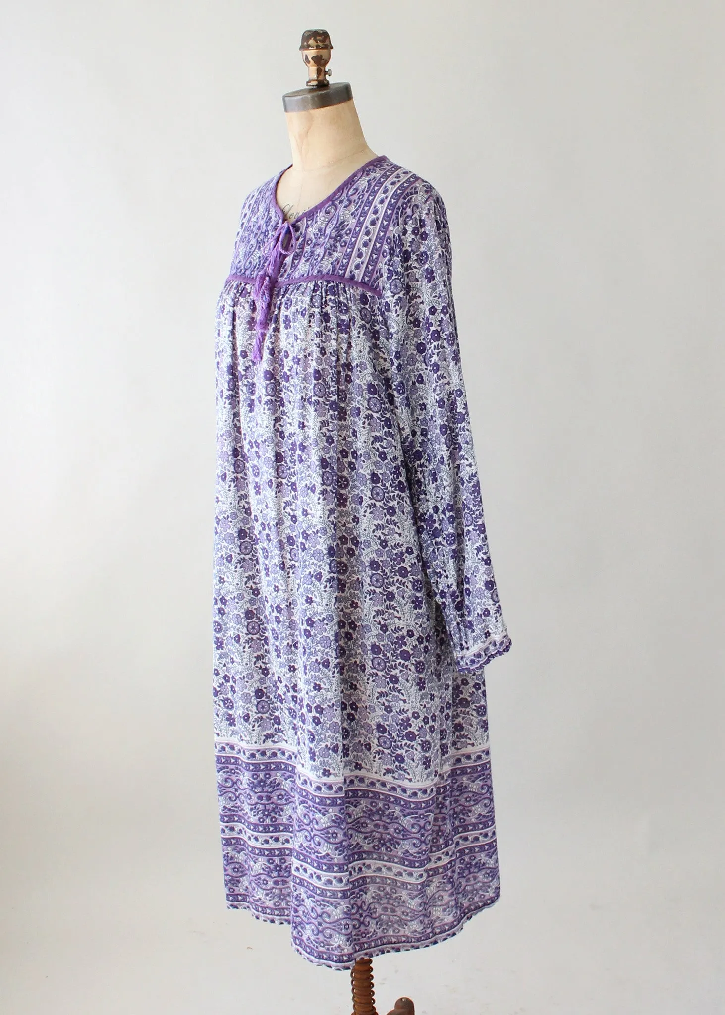 Vintage 1980s Purple Indian Cotton Summer Dress