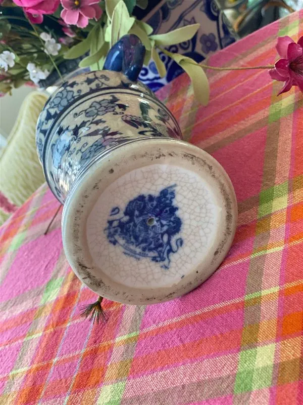 Vintage Blue & White Ceramic oil lamp