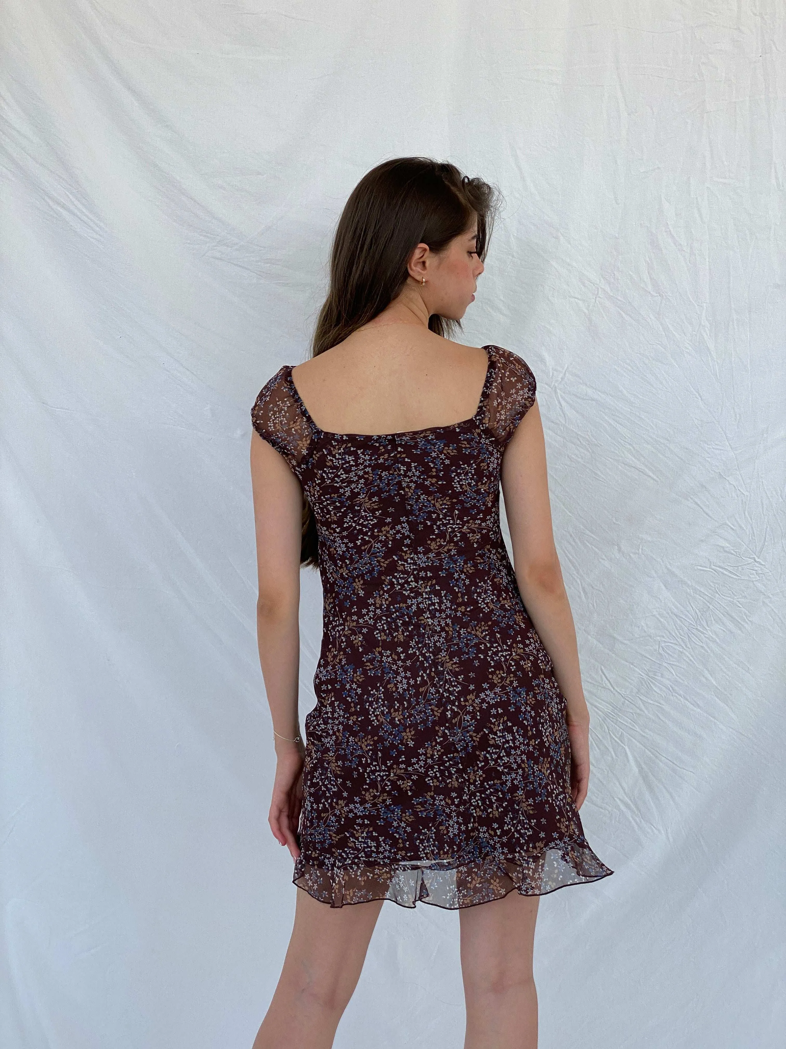 Vintage City Triangles Floral Brown Mini Dress - S