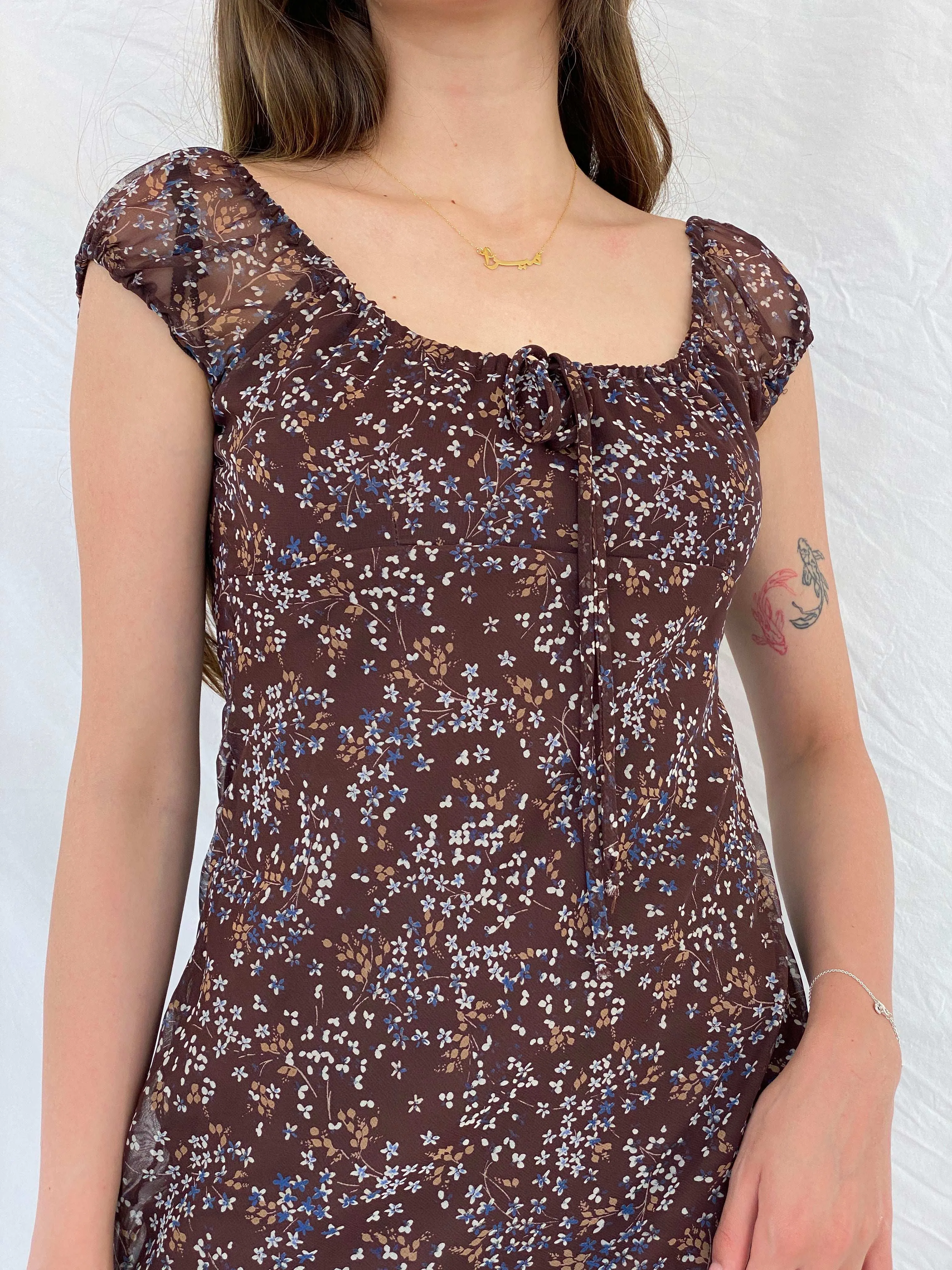 Vintage City Triangles Floral Brown Mini Dress - S