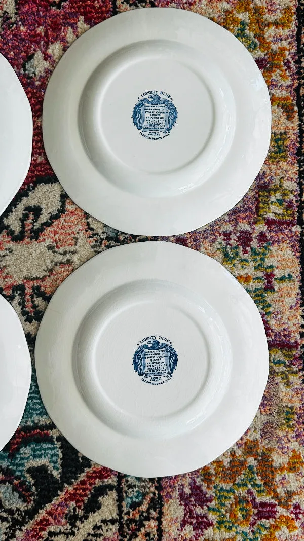 Vintage Dinner Plates, Liberty Blue Hall, Scalloped Edge, Set of 4, Blue and White Chinoiserie