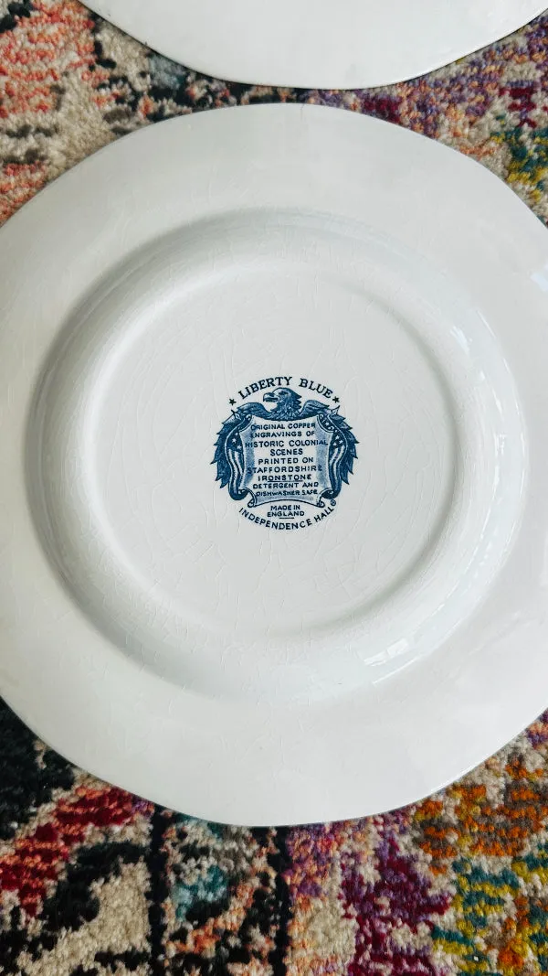 Vintage Dinner Plates, Liberty Blue Hall, Scalloped Edge, Set of 4, Blue and White Chinoiserie