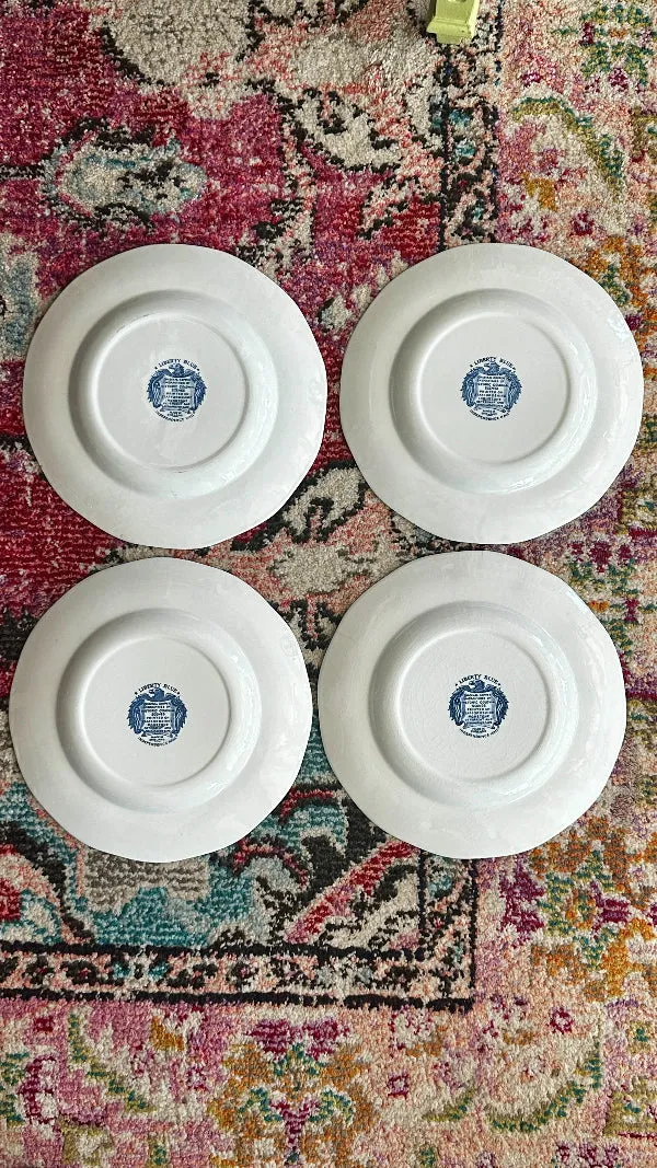 Vintage Dinner Plates, Liberty Blue Hall, Scalloped Edge, Set of 4, Blue and White Chinoiserie