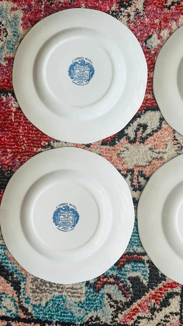 Vintage Dinner Plates, Liberty Blue Hall, Scalloped Edge, Set of 4, Blue and White Chinoiserie