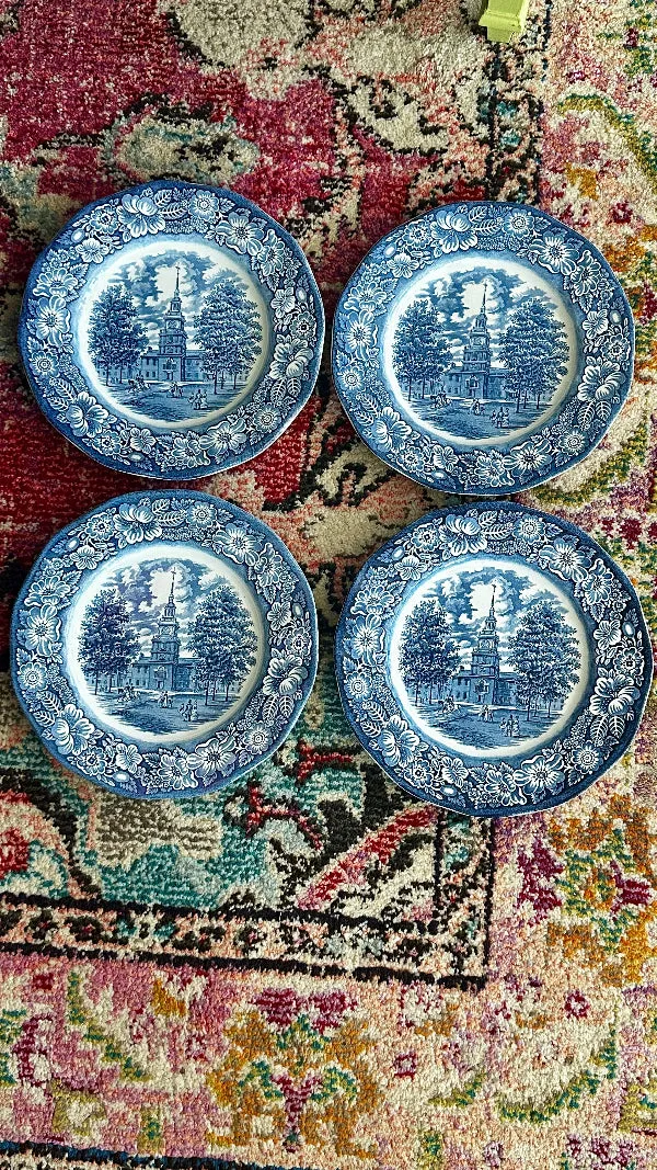 Vintage Dinner Plates, Liberty Blue Hall, Scalloped Edge, Set of 4, Blue and White Chinoiserie