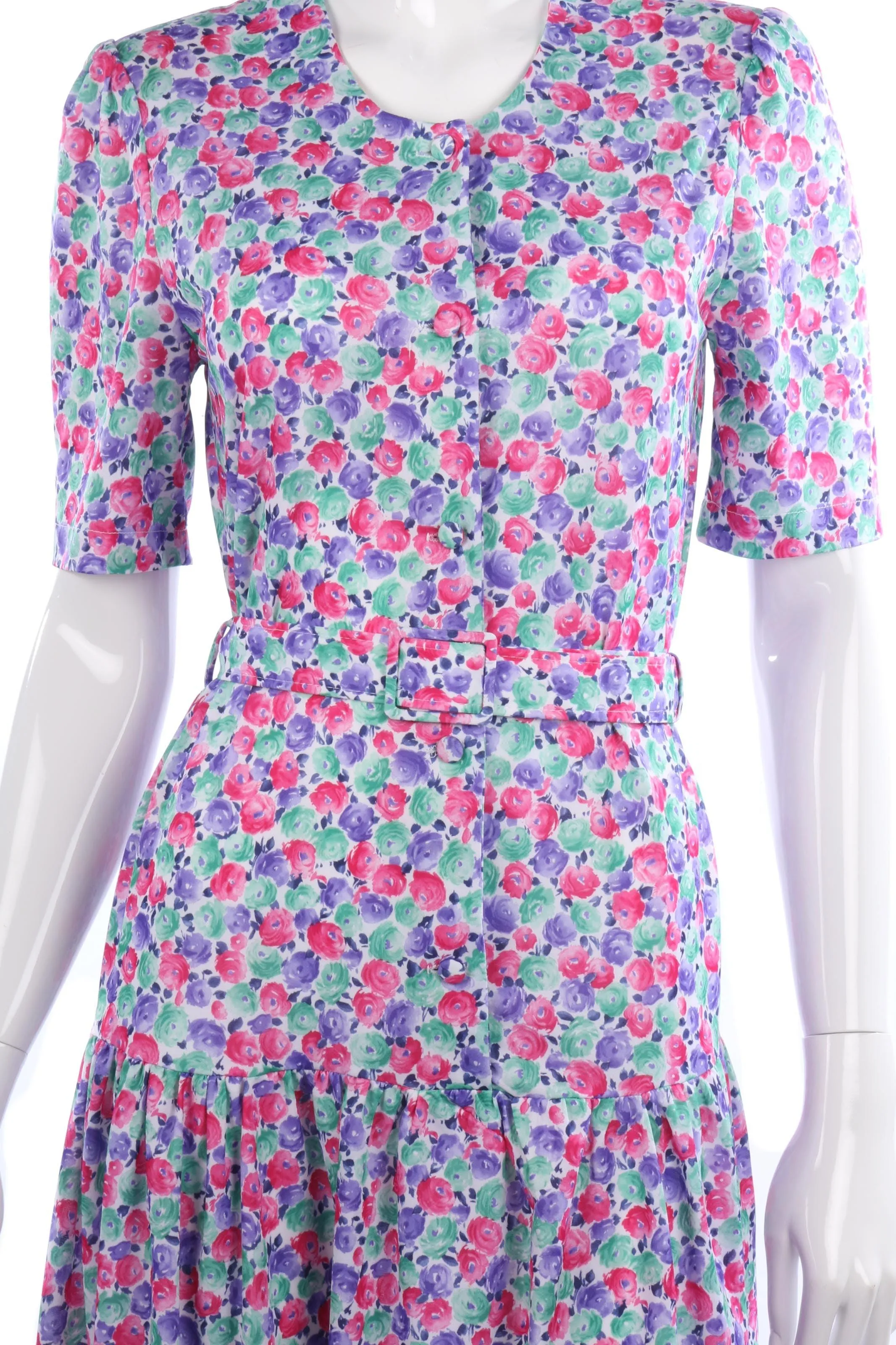 Vintage drop waist belted floral dress. UK 10