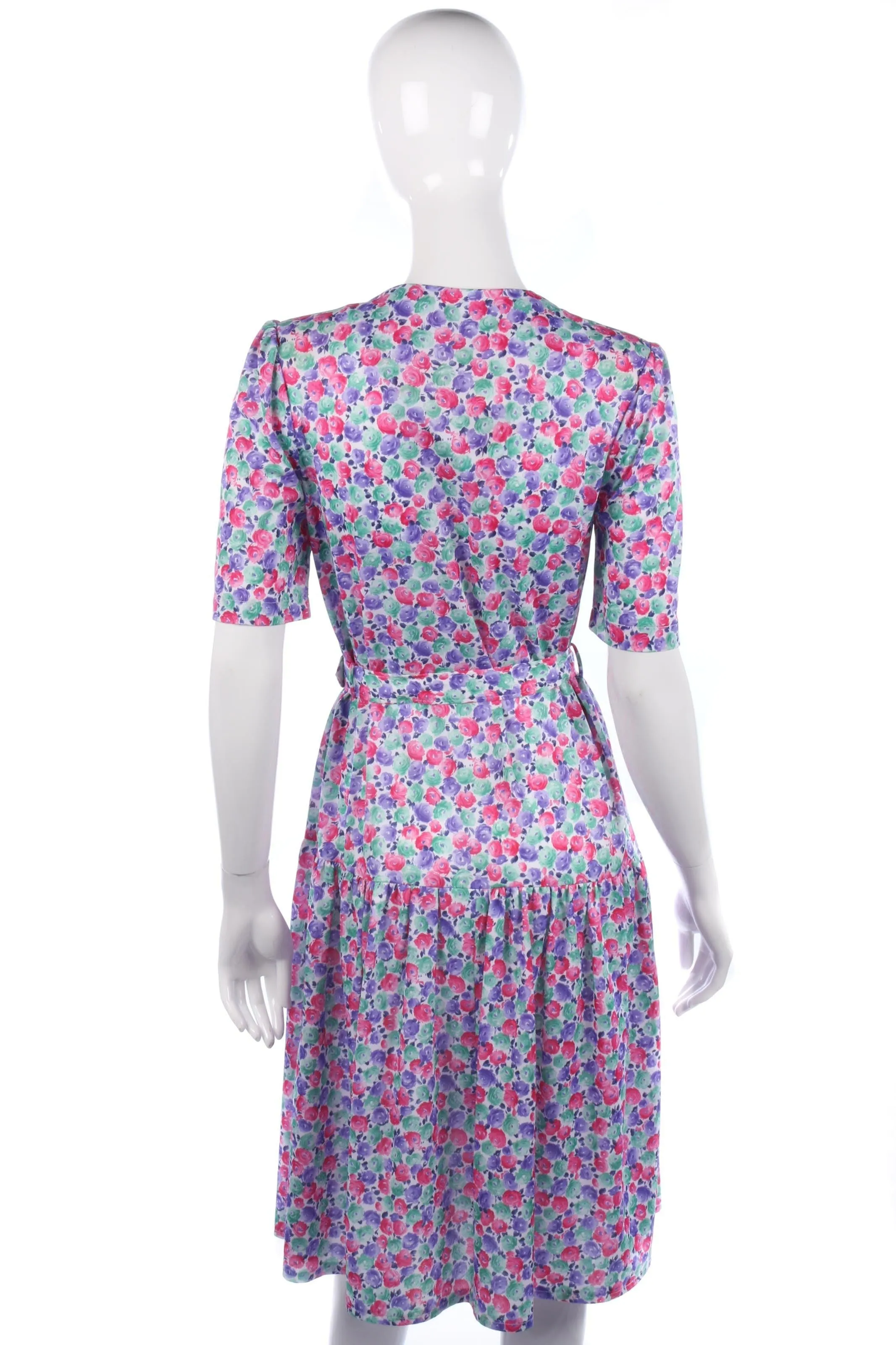 Vintage drop waist belted floral dress. UK 10