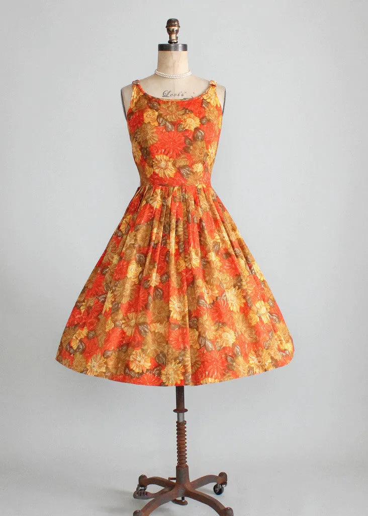 Vintage Early 1960s Autumn Flowers Sundress