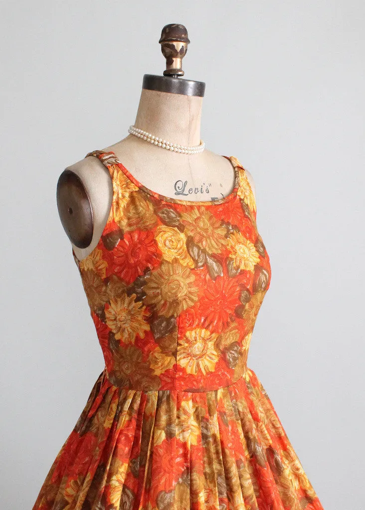 Vintage Early 1960s Autumn Flowers Sundress