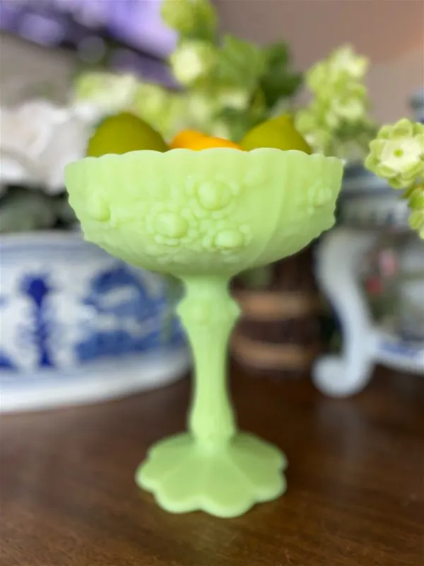 Vintage Fenton Glass Candy Dish,  Pedestal , Green