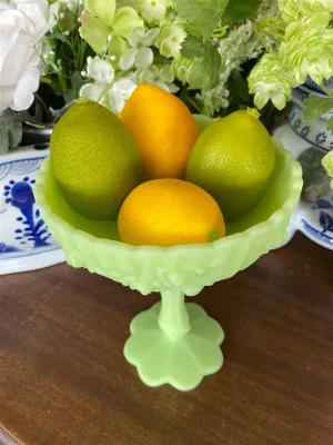 Vintage Fenton Glass Candy Dish,  Pedestal , Green