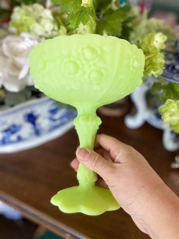 Vintage Fenton Glass Candy Dish,  Pedestal , Green