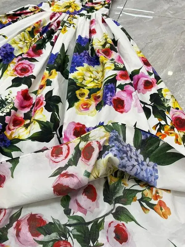 Vintage Floral Off-the-shoulder Halter Dress