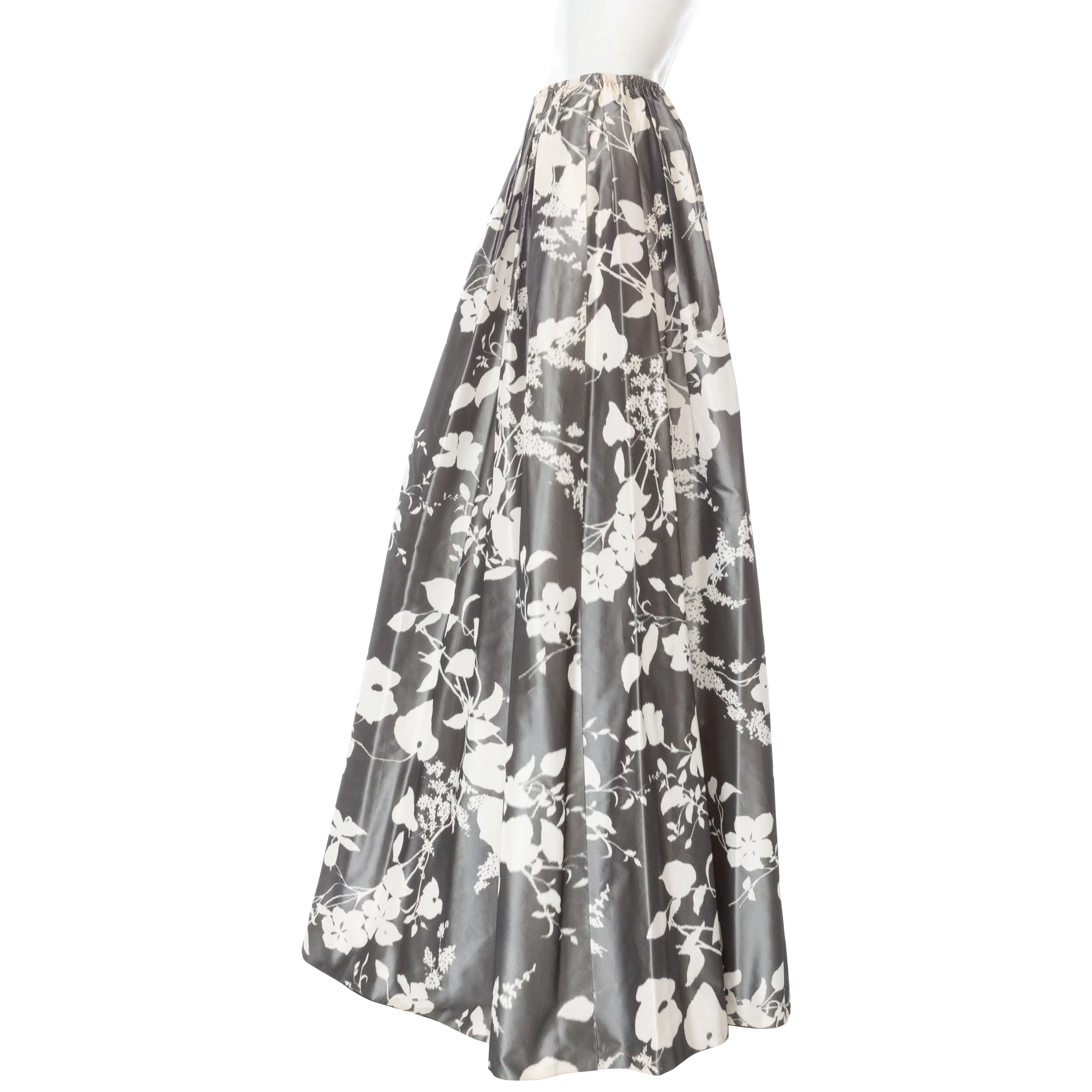 Vintage Gray and White Floral Print Maxi Skirt