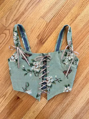 VINTAGE: Green Floral Corset Top