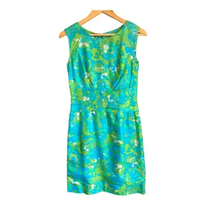 Vintage Green Floral Sleeveless Shift Dress UK Size 8