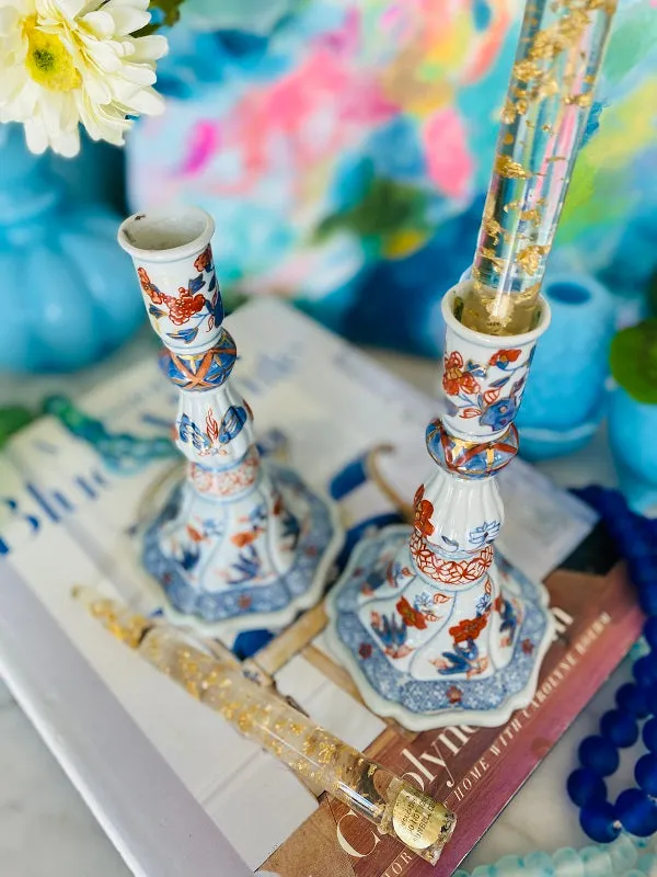 Vintage Imari Style Candlesticks Porcelain