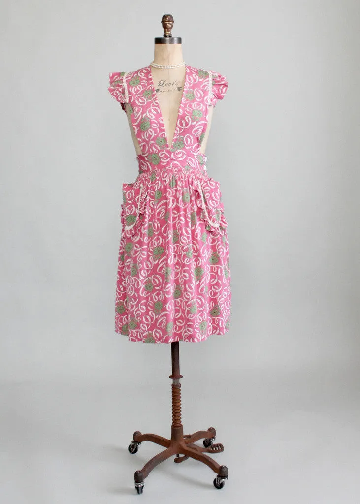 Vintage Late 1930s Flowers and Ribbons Pinafore Dress