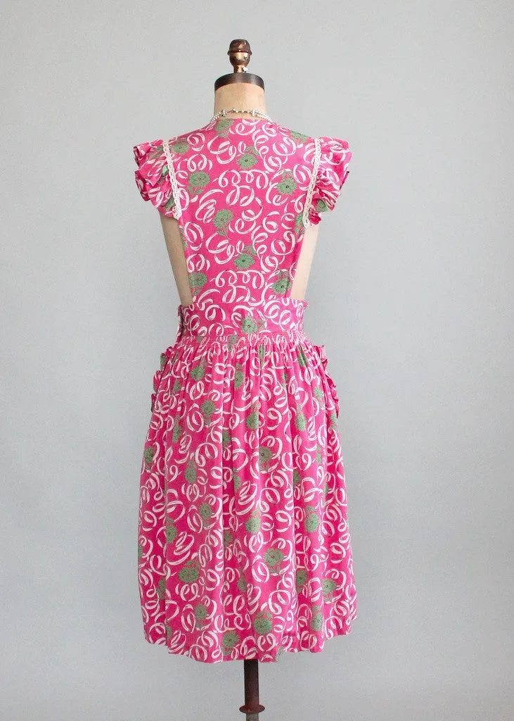 Vintage Late 1930s Flowers and Ribbons Pinafore Dress