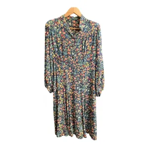 Vintage Navy Floral Long Sleeved Dress UK Size 16