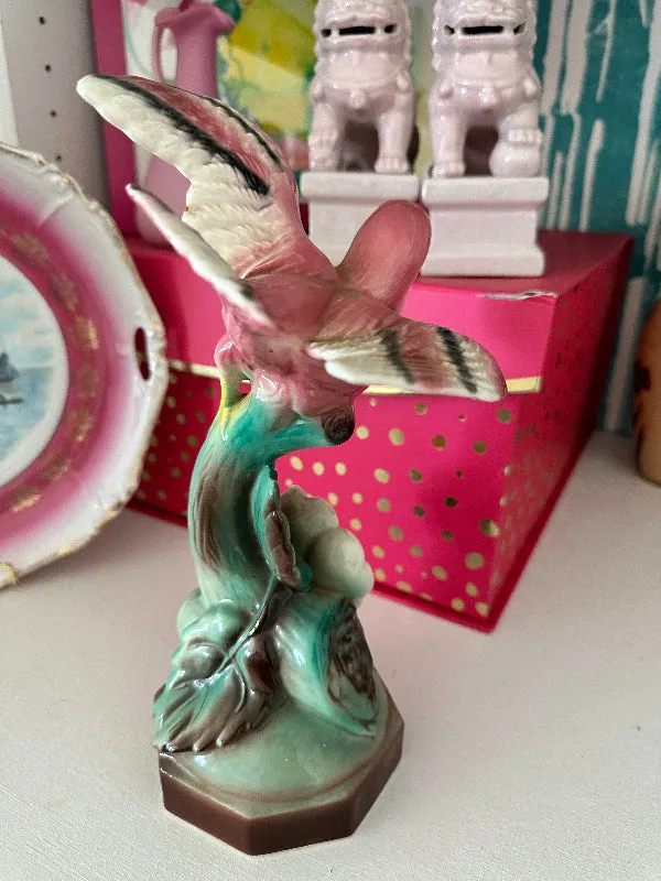 Vintage Pink Bird on Flower Figurine