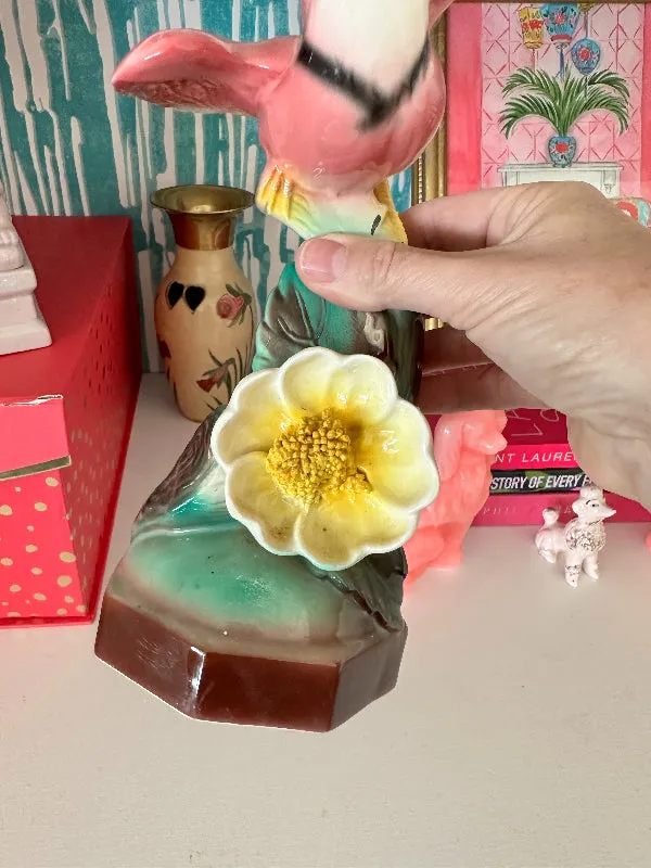 Vintage Pink Bird on Flower Figurine