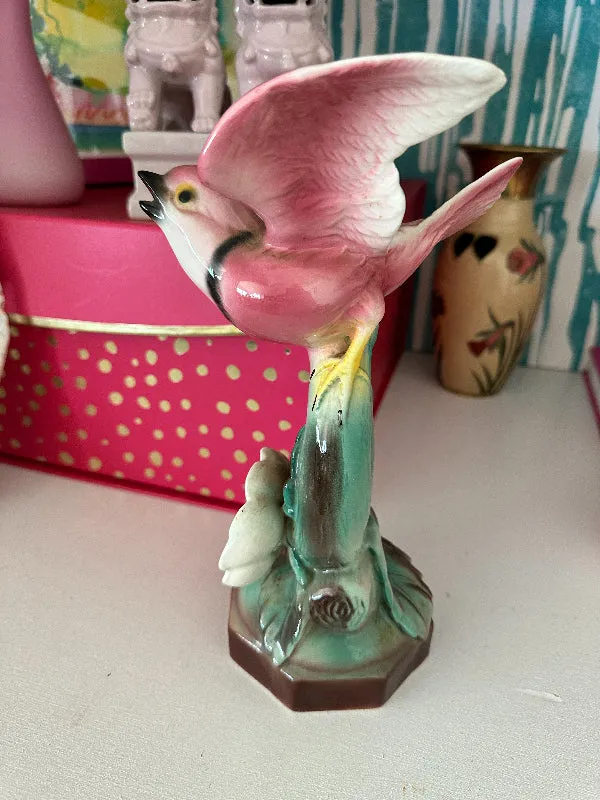 Vintage Pink Bird on Flower Figurine