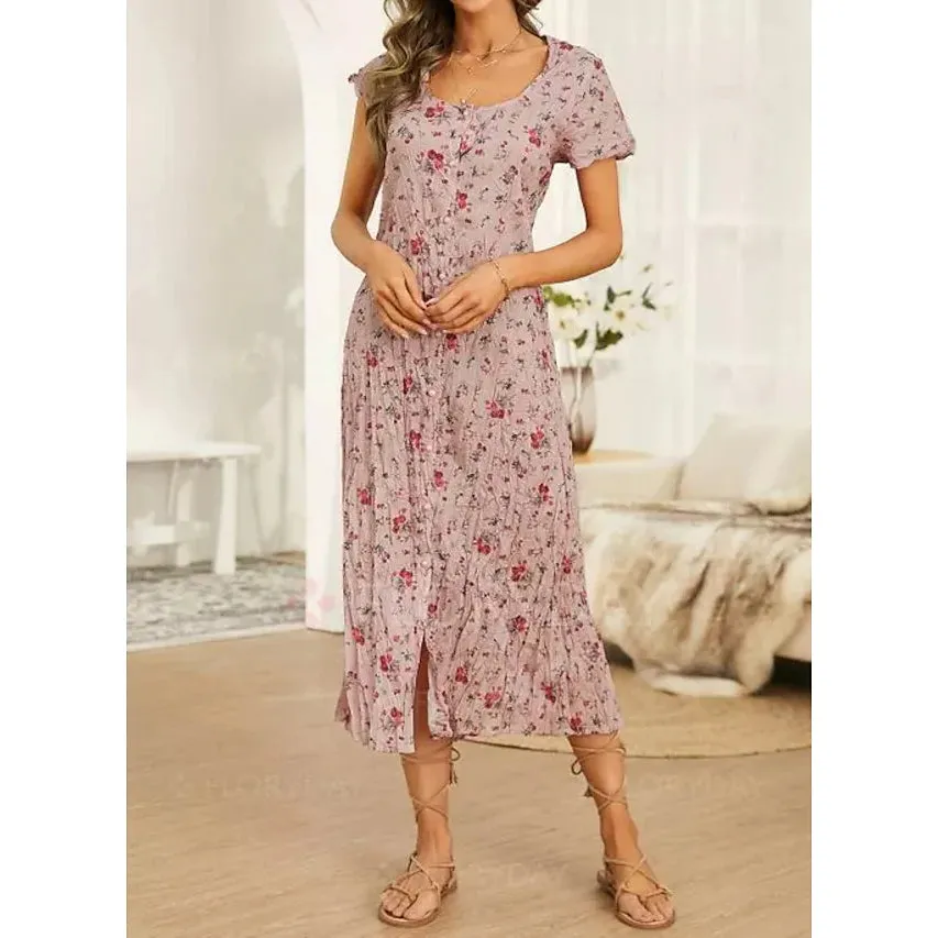 Women's Shift Short Sleeve Floral Print Dress