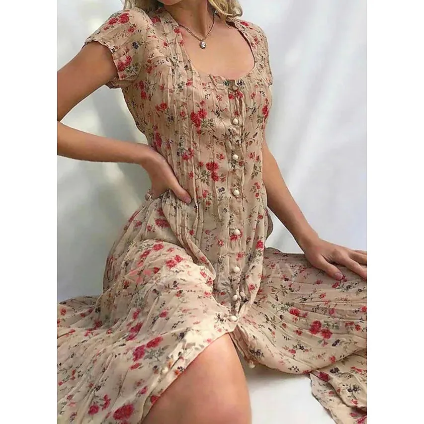 Women's Shift Short Sleeve Floral Print Dress